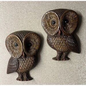 Vintage Brown Owl Wall Decor Set 6in